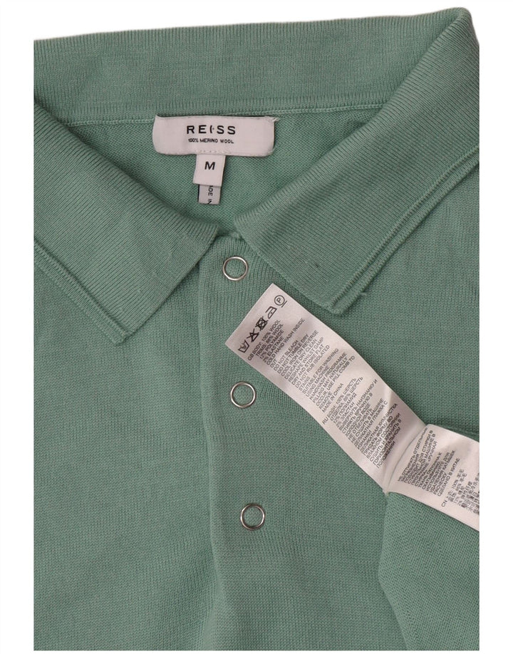 Reiss Mens Polo Shirt Medium Green Wool