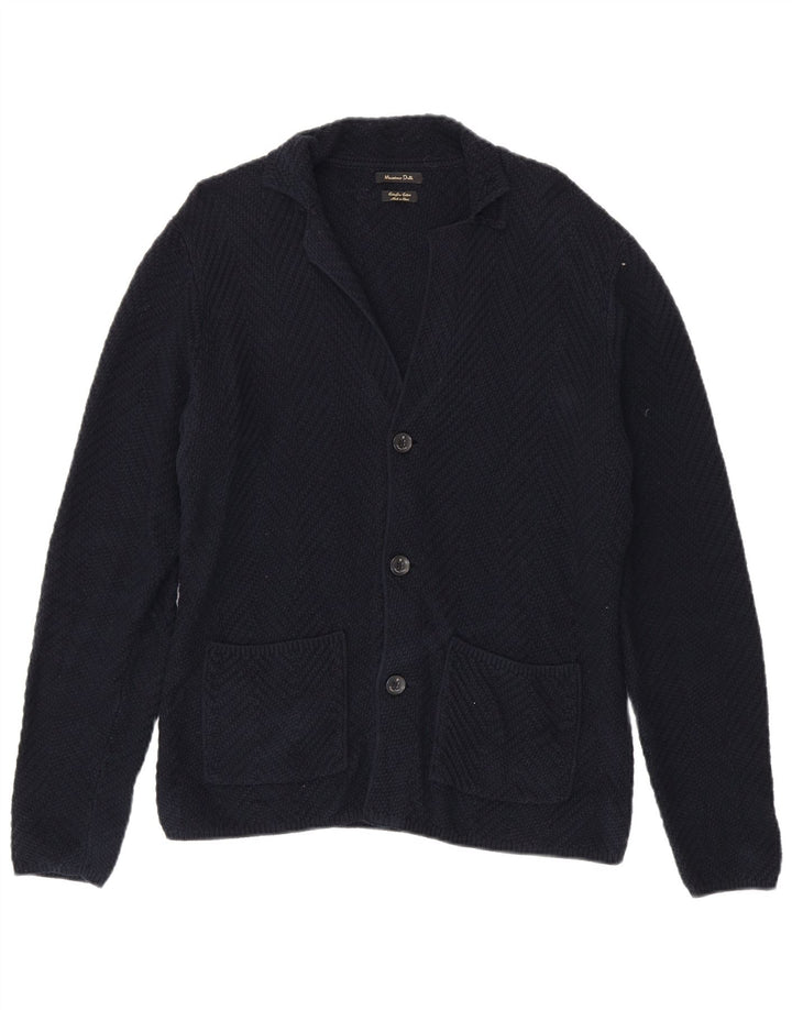 Massimo Dutti Mens Cardigan Sweater Medium Navy Blue Cotton