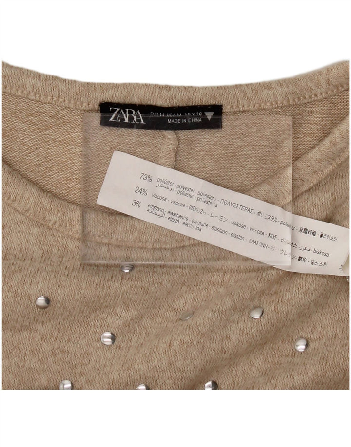 ZARA Womens Long Sleeve Jumper Dress UK 14 Medium Beige Polyester