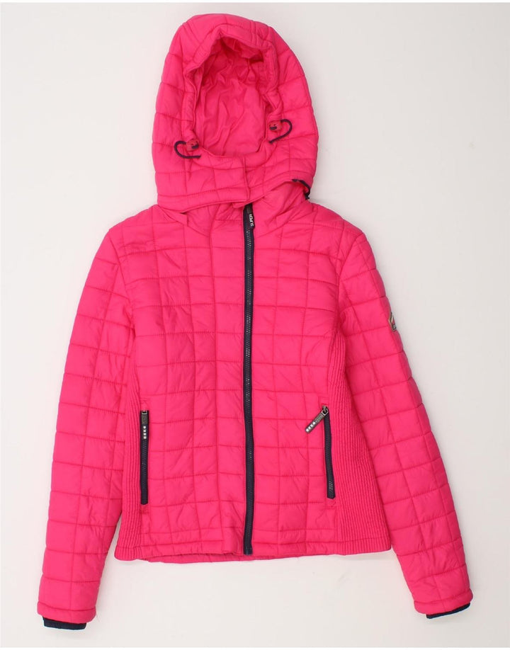 Superdry Womens Hooded Padded Jacket UK 12 Medium Pink Nylon