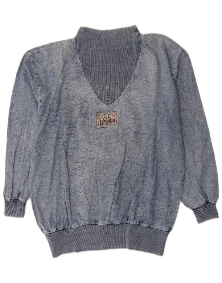 Vintage Womens Oversized Sweatshirt Jumper EU 44 XL Blue Cotton