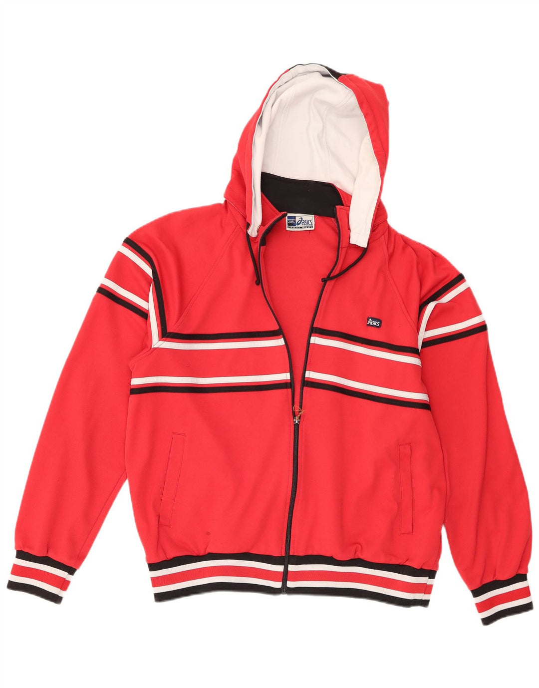 Asics Mens Zip Hoodie Sweater Medium Red Striped Sports