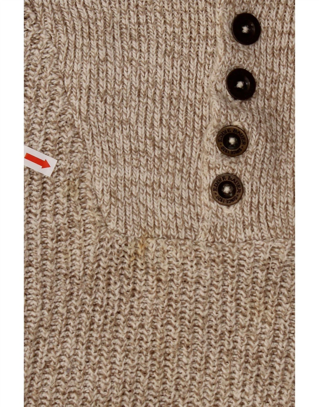 EDDIE BAUER Mens Oversized Button Neck Jumper Sweater XL Beige Flecked