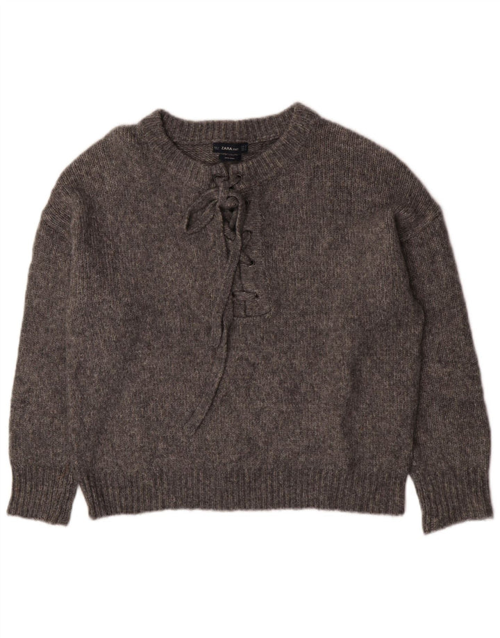 Zara Womens Oversized Crew Neck Jumper Sweater UK 14 Medium Grey