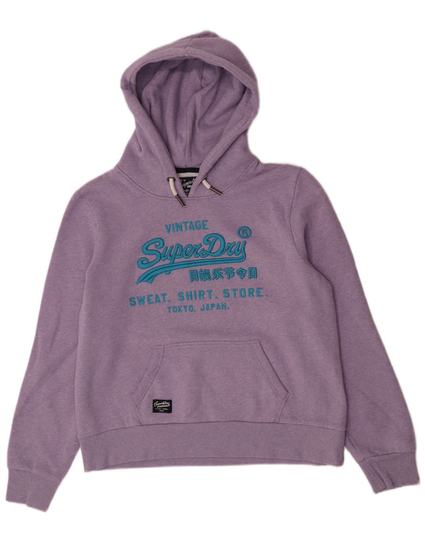 Superdry Womens Graphic Hoodie Jumper UK 16 Large Purple Flecked Cotton