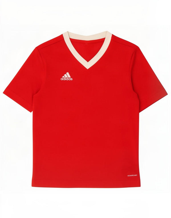 Adidas Boys Aeroready T-Shirt Top 11-12 Years Red Colourblock Polyester
