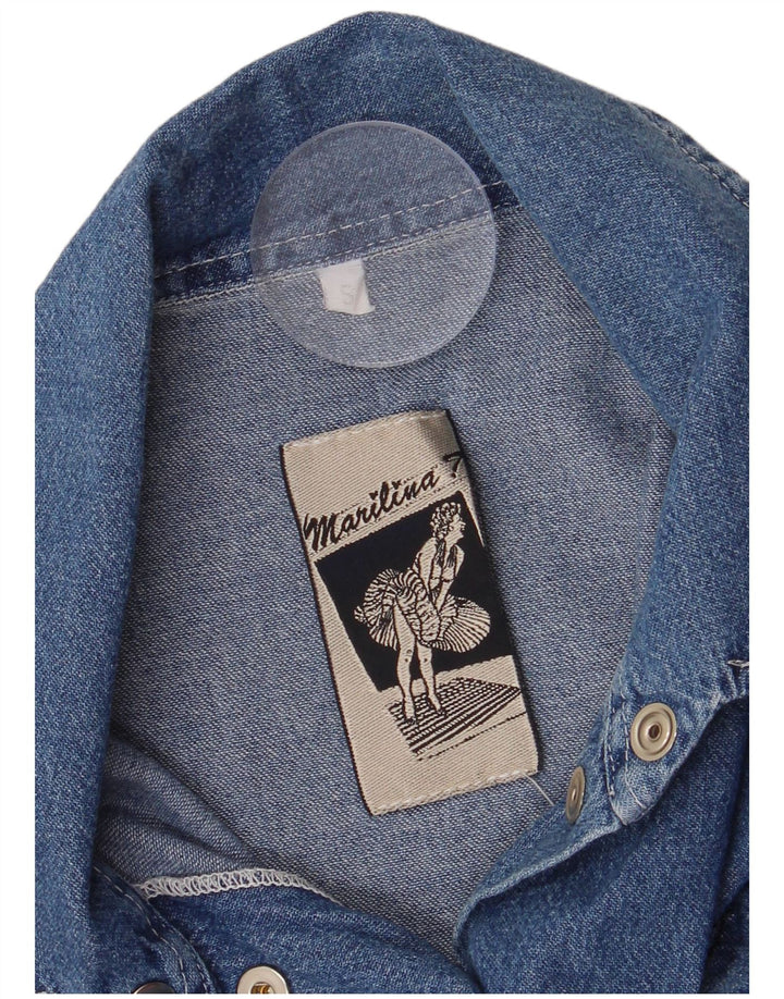 Vintage Womens Sleeveless Denim Shirt UK 10 Small Blue