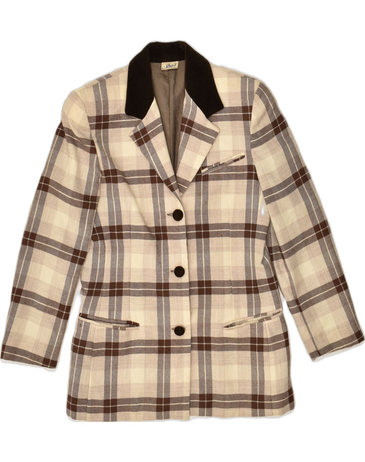 SHARI Womens 3 Button Blazer Jacket IT 42 Medium Brown Check Cupro | Vintage Shari | Thrift | Second-Hand Shari | Used Clothing | Messina Hembry 