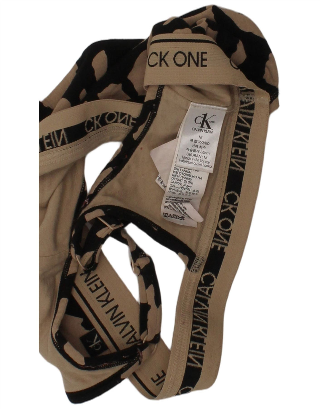 CALVIN KLEIN Womens Abstract Pattern Top UK 12 Medium Beige Camouflage