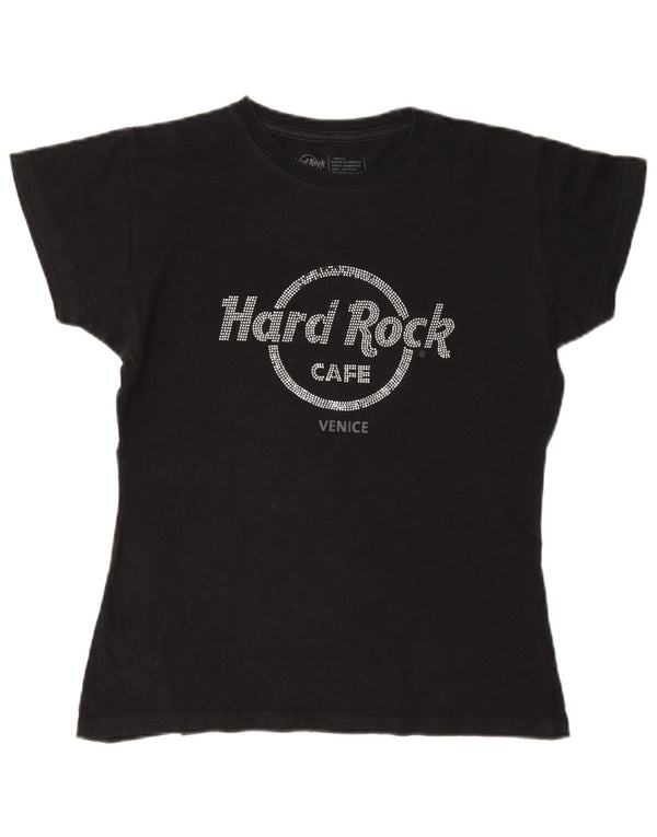 Hard Rock Cafe Womens Venice Graphic T-Shirt Top UK 10 Small Black Cotton