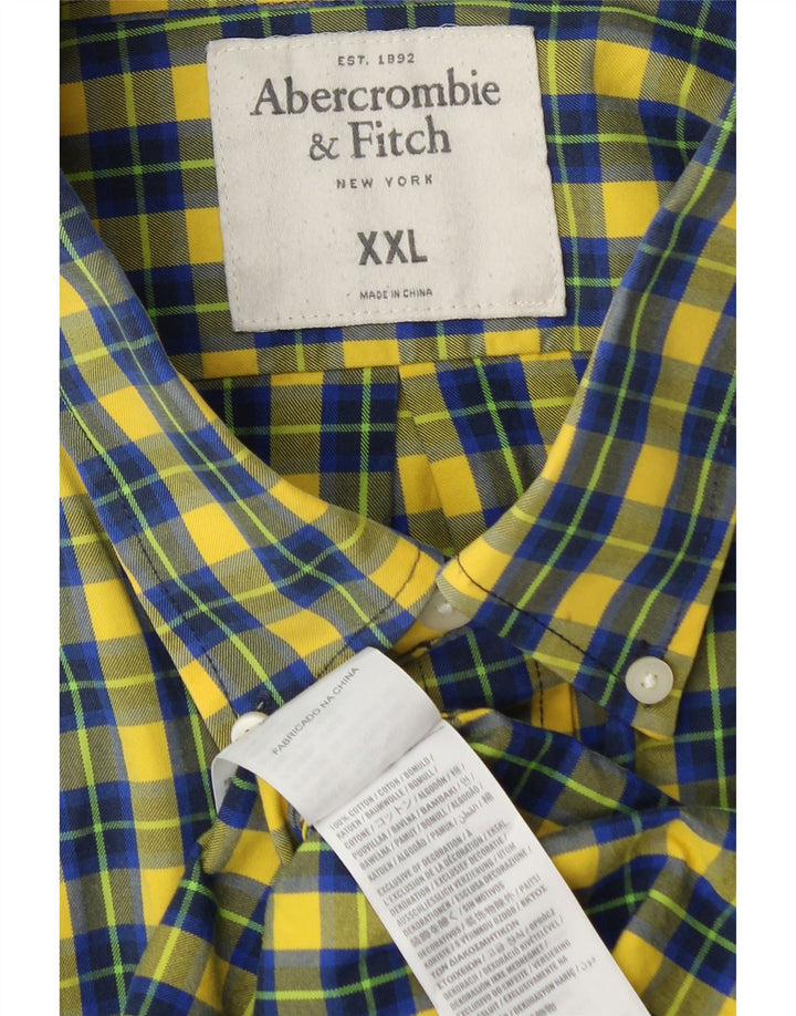 ABERCROMBIE & FITCH Mens Muscle Shirt 2XL Yellow Check Cotton