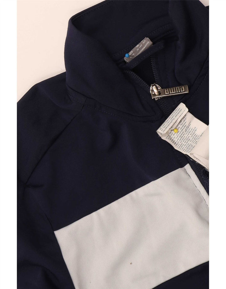 Puma Boys Tracksuit Top Jacket 13-14 Years Navy Blue Colourblock Polyester