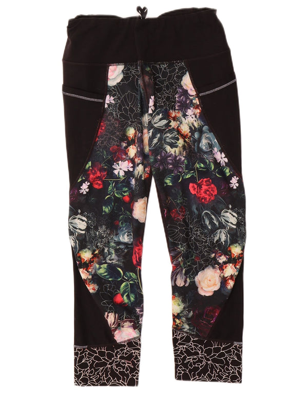 Athleta Womens Crop Leggings UK 14 Medium  Black Floral Polyester