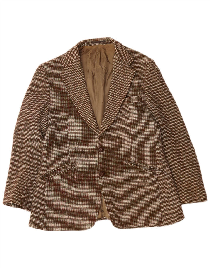 Harris Tweed Mens 2 Button Blazer Jacket UK 38 Medium Brown Check Wool