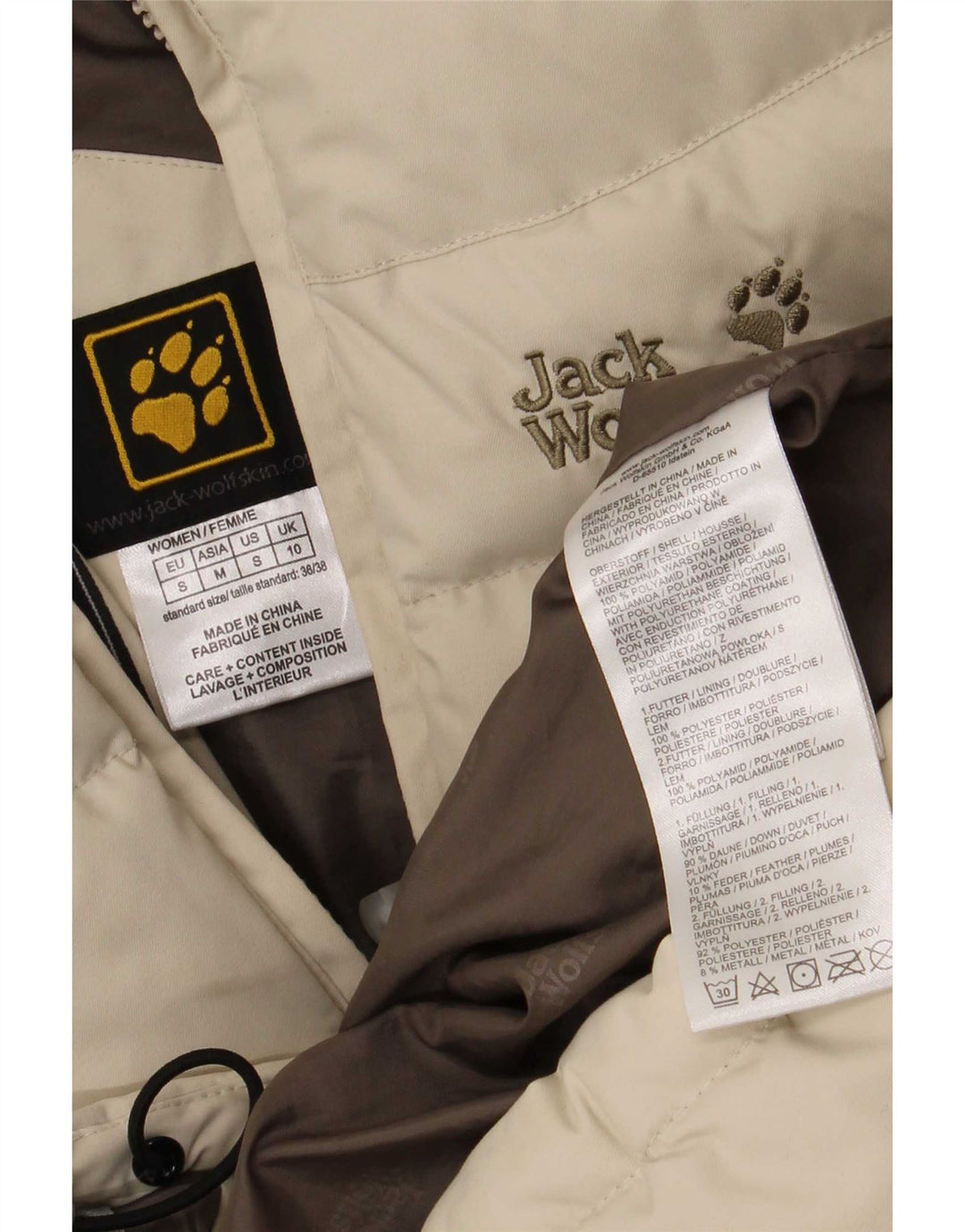 Jack Wolfskin Womens Hooded Padded Jacket UK 10 Small Beige Polyamide