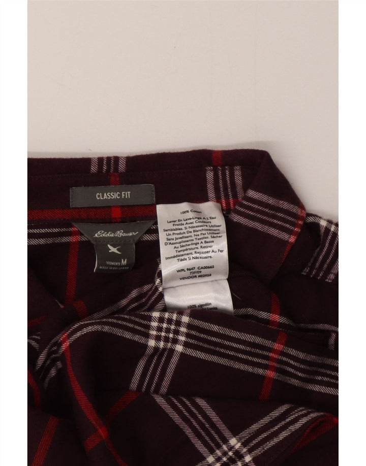 EDDIE BAUER Womens Classic Fit Flannel Shirt UK 14 Medium Burgundy Check