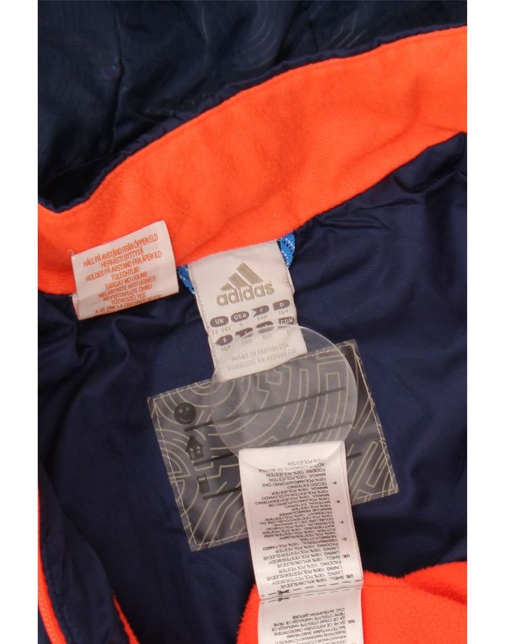 ADIDAS Girls Hooded Windbreaker Jacket 13-14 Years Navy Blue Colourblock