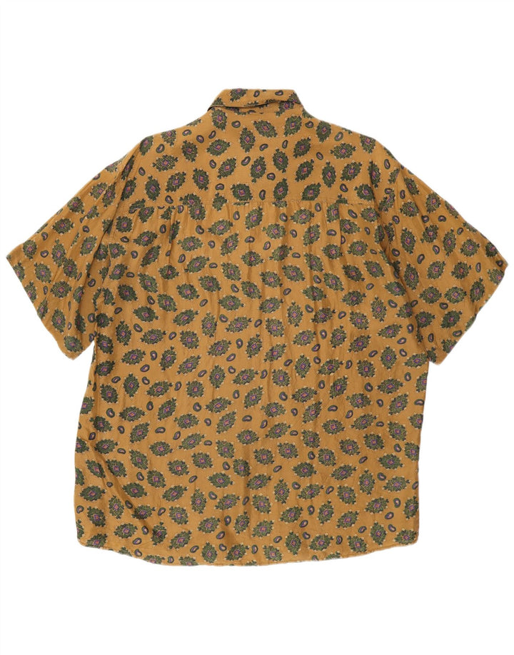 Vintage Mens Short Sleeve Shirt Medium Beige Geometric Silk