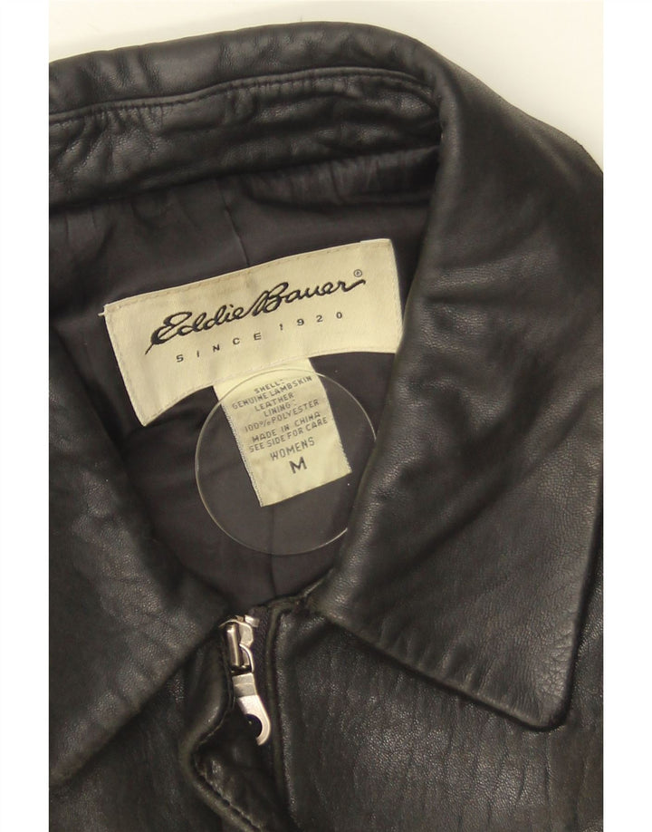 EDDIE BAUER Womens Leather Jacket UK 14 Medium Black Leather