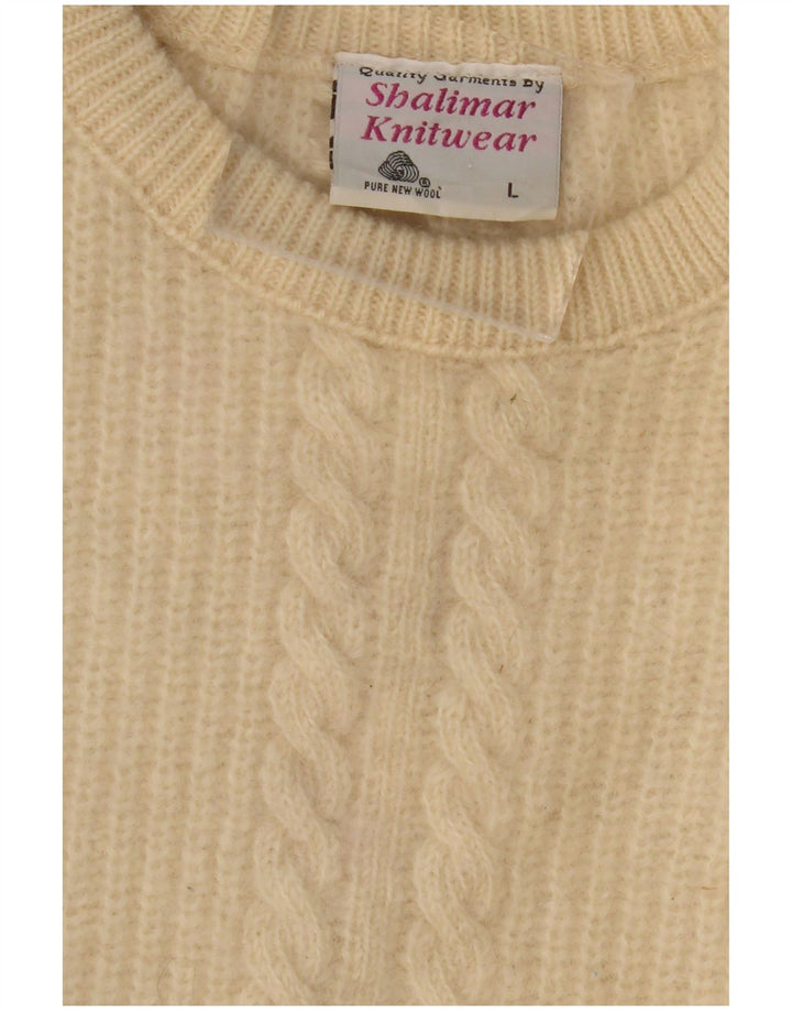 VINTAGE Mens Crew Neck Jumper Sweater Large Beige New Wool