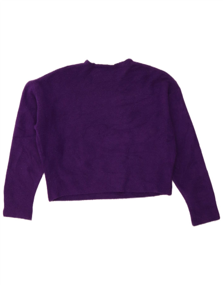 Zara Womens Crop Crew Neck Jumper Sweater UK 14 Medium Purple