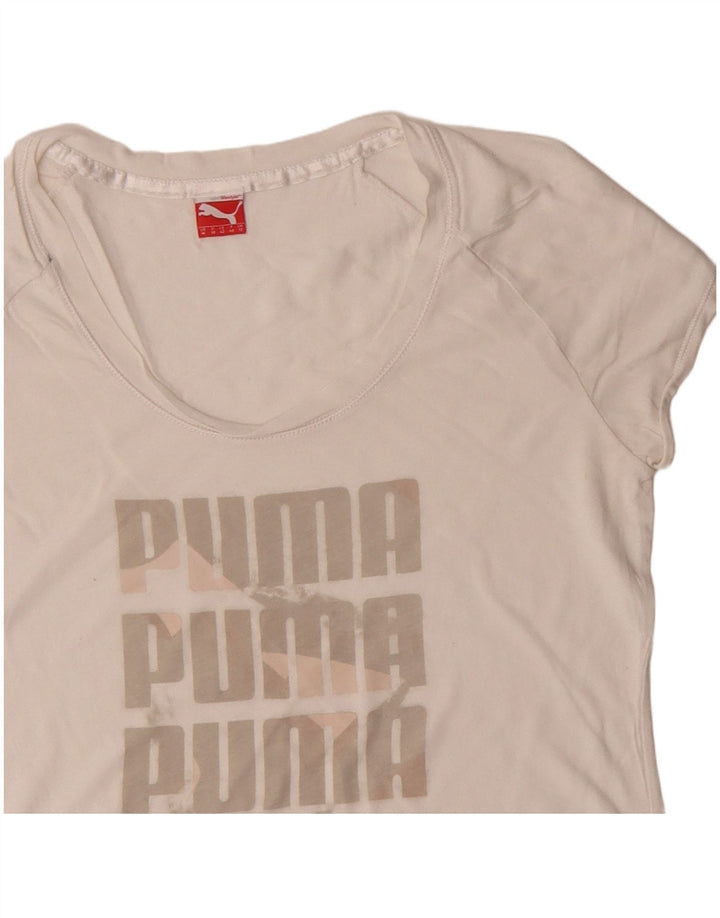 Puma Womens Graphic T-Shirt Top UK 12 Medium  White