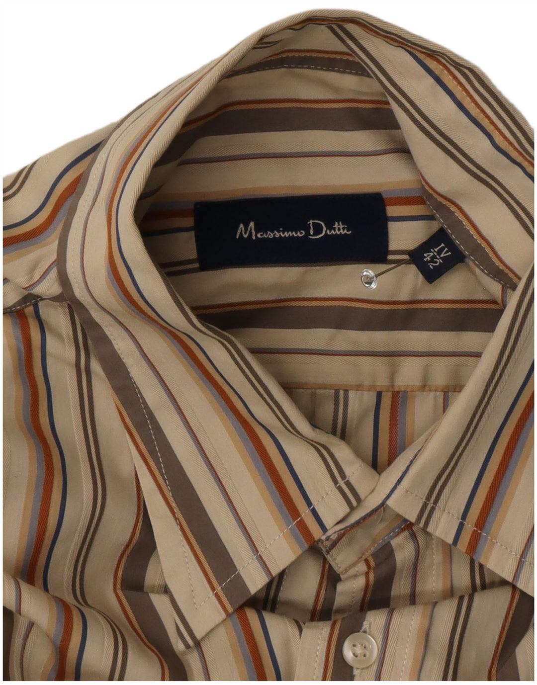 Massimo Dutti Mens Shirt EU 42 Large Beige Striped