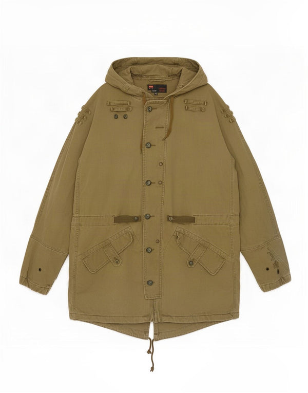 Diesel Mens Hooded Parka Jacket UK 42 XL Khaki Cotton