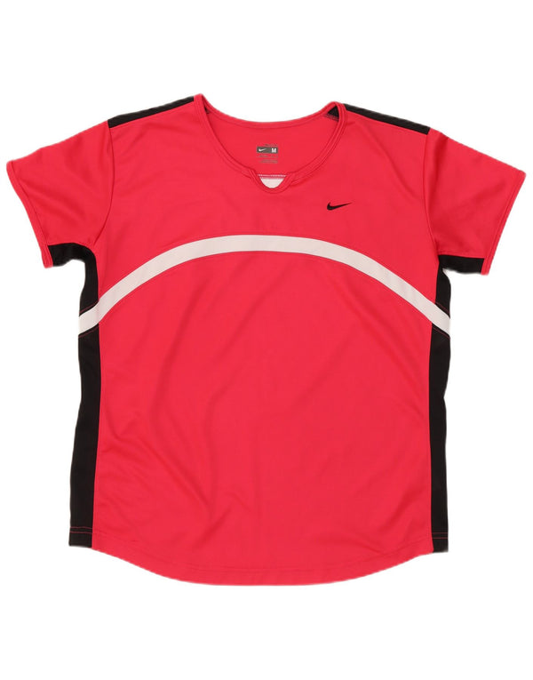 Nike Womens Dri Fit T-Shirt Top US 8/10 Medium Red Colourblock Polyester