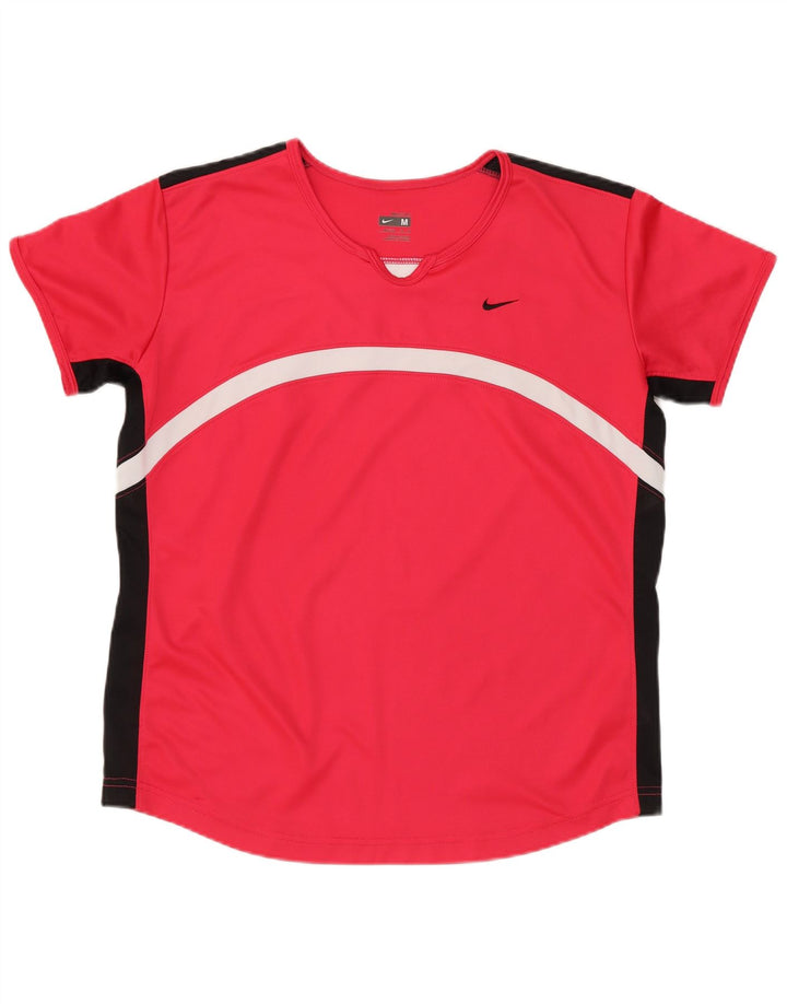 Nike Womens Dri Fit T-Shirt Top US 8/10 Medium Red Colourblock Polyester