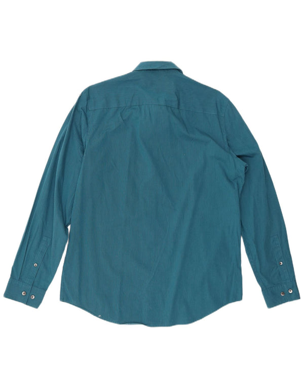 CALVIN KLEIN Mens Shirt Medium Blue Pinstripe Cotton