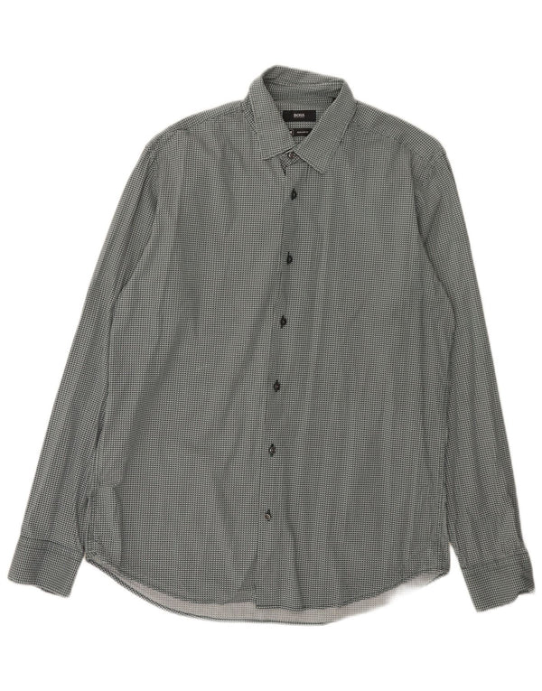 Hugo Boss Mens Regular Fit Shirt Size 40 15 3/4 Medium Green Geometric