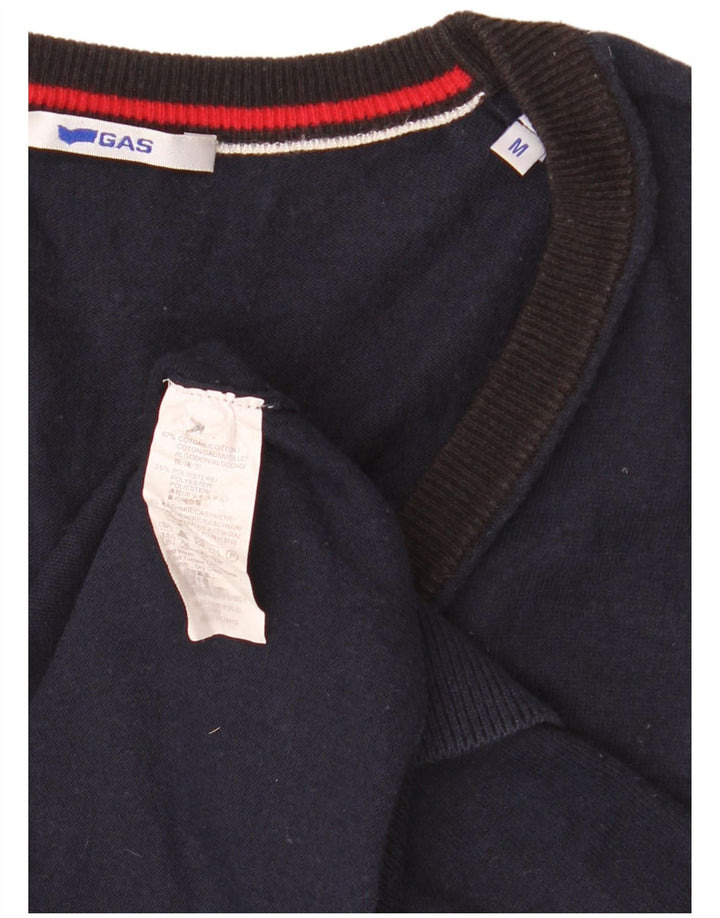 Gas Mens Sleeveless Cardigan Sweater Medium Navy Blue Cotton