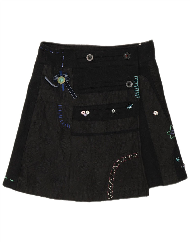 Desigual Womens Graphic Wrap Skirt EU 38 Medium W30  Black