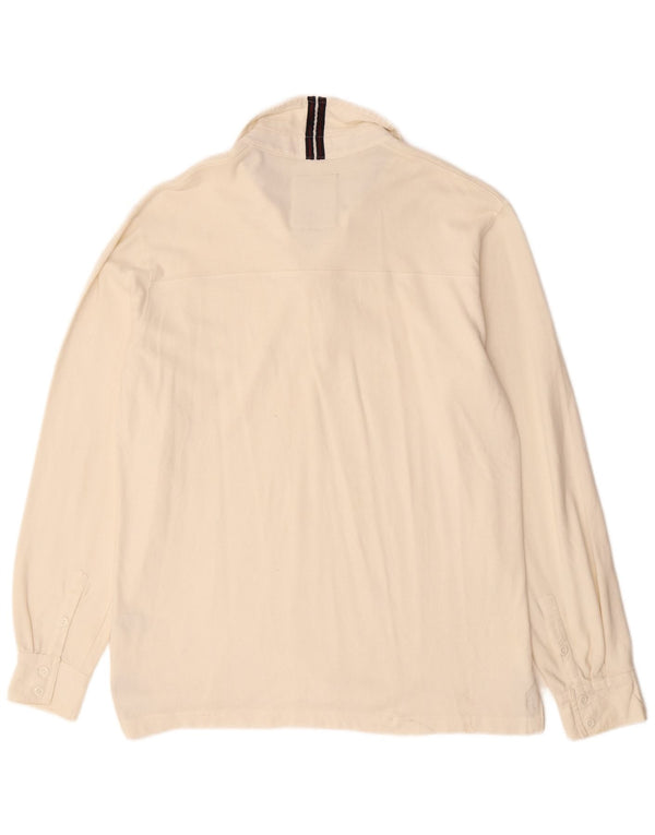 CREW CLOTHING Mens Long Sleeve Polo Shirt Large White Cotton