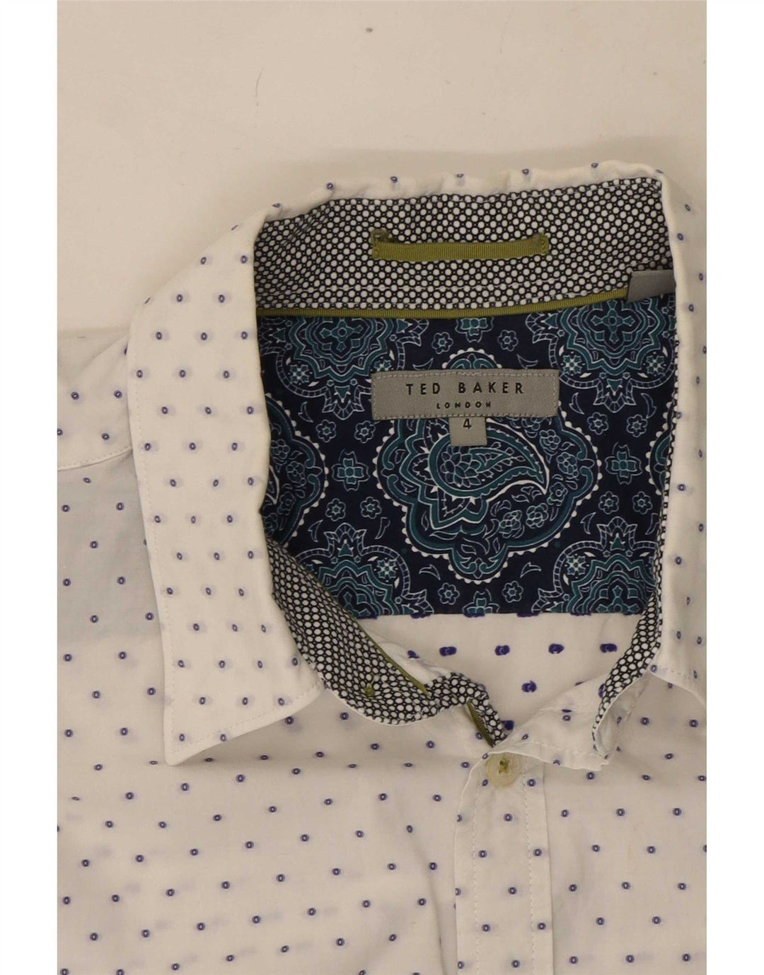 Ted Baker Mens Shirt Size 4 Large White Spotted Cotton