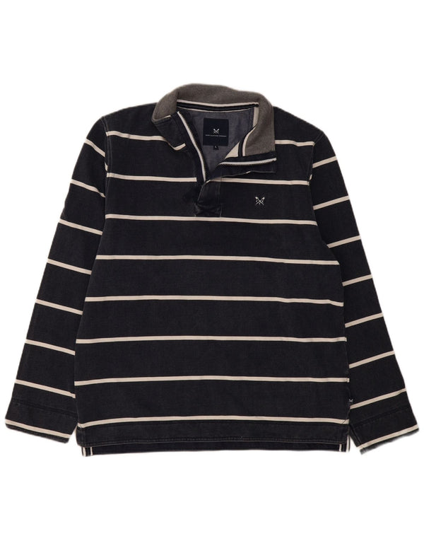 CREW CLOTHING Mens Zip Neck Sweatshirt Jumper Large Navy Blue Striped