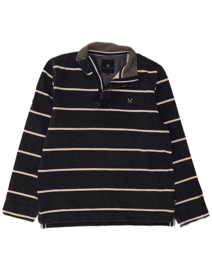 CREW CLOTHING Mens Zip Neck Sweatshirt Jumper Large Navy Blue Striped