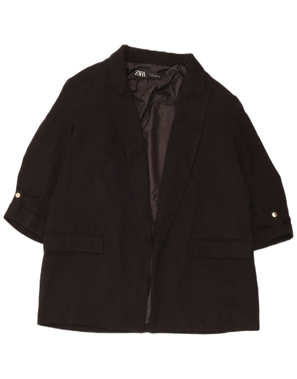 Zara Womens 3/4 Sleeve Open Blazer Jacket UK 18 XL Black Polyester