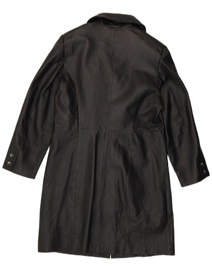 Vintage Womens Leather Coat UK 14 Large Black Leather