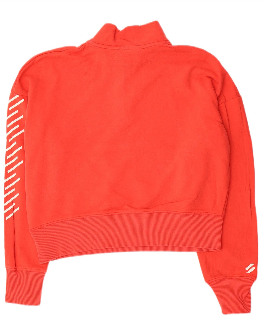 Superdry Womens Crop Zip Neck Sweatshirt Jumper UK 12 Medium Orange Cotton