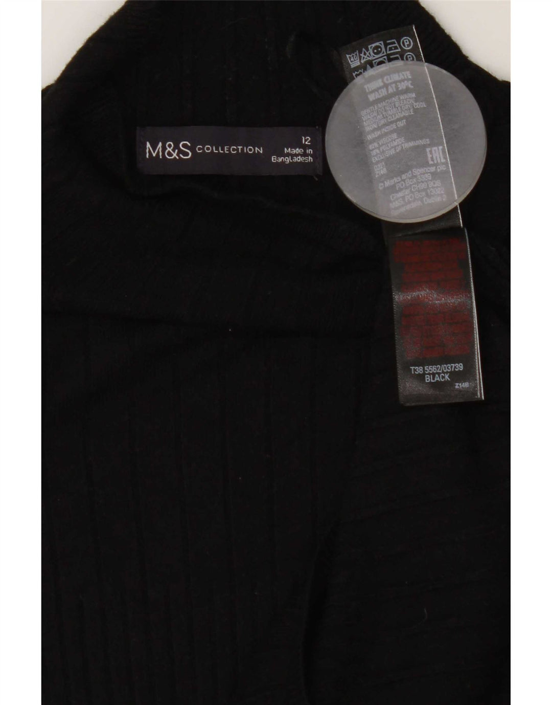 Marks & Spencer Womens Roll Neck Jumper Sweater UK 12 Medium Black Viscose