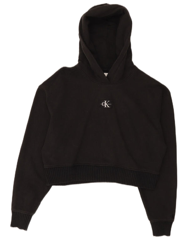 Calvin Klein Jeans Womens Crop Oversized Hoodie Jumper UK 10 Small Black