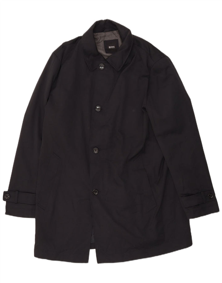 Hugo Boss Mens Overcoat EU 56 3XL Black Cotton