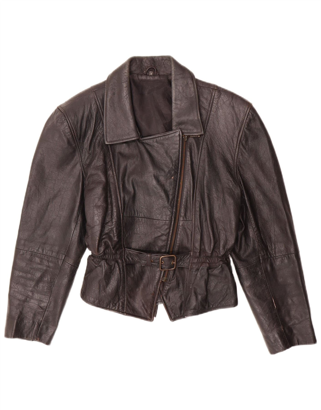 Vintage Womens Leather Biker Jacket EU 38 Medium Black Leather