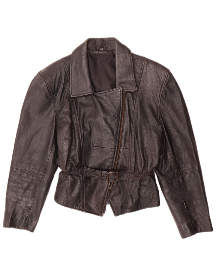 Vintage Womens Leather Biker Jacket EU 38 Medium Black Leather