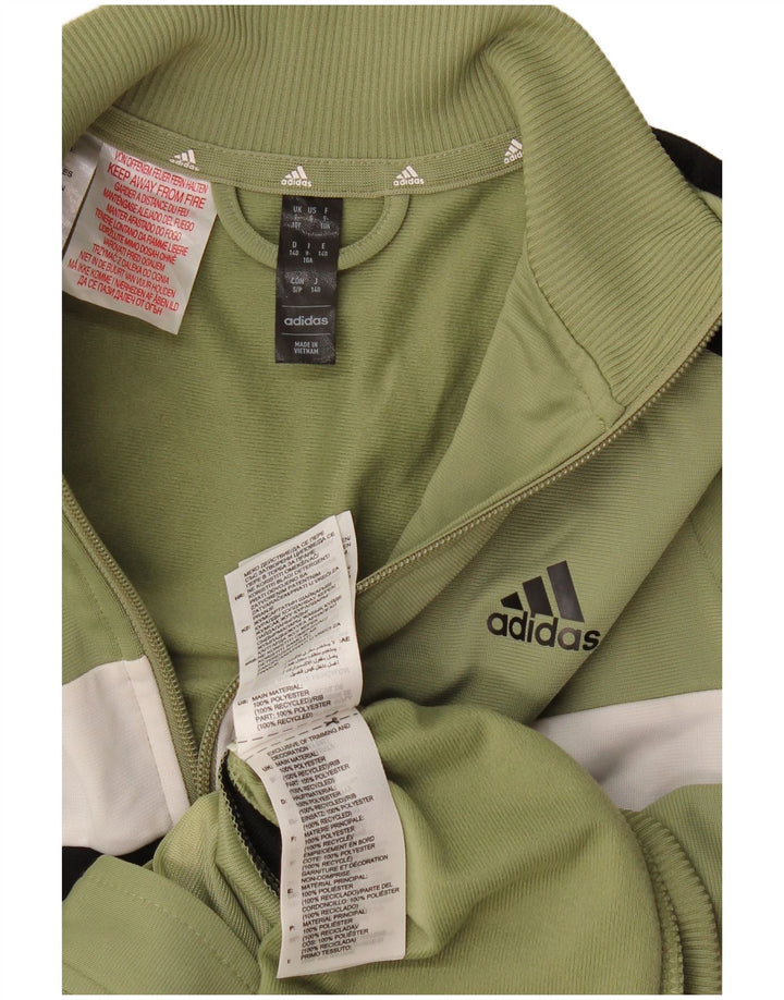 Adidas Boys Tracksuit Top Jacket 9-10 Years Khaki Colourblock Polyester