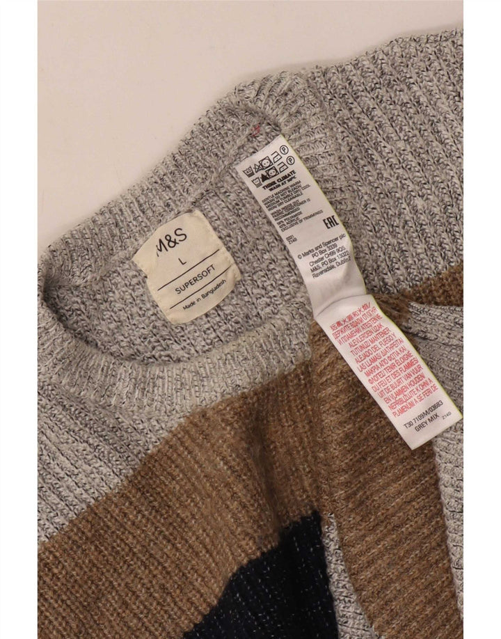 Marks & Spencer Mens Crew Neck Jumper Sweater Large Grey Colourblock