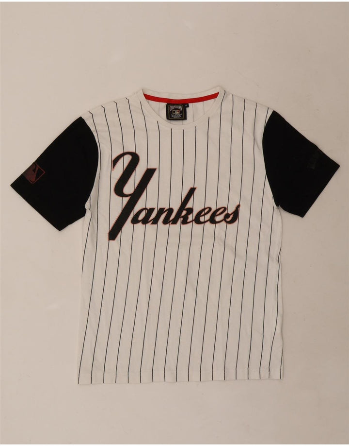 Majestic Mens Yankees Graphic T-Shirt Top Medium White Striped Cotton