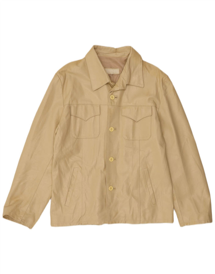 Bayside Mens Leather Jacket UK 40 Large Beige Leather